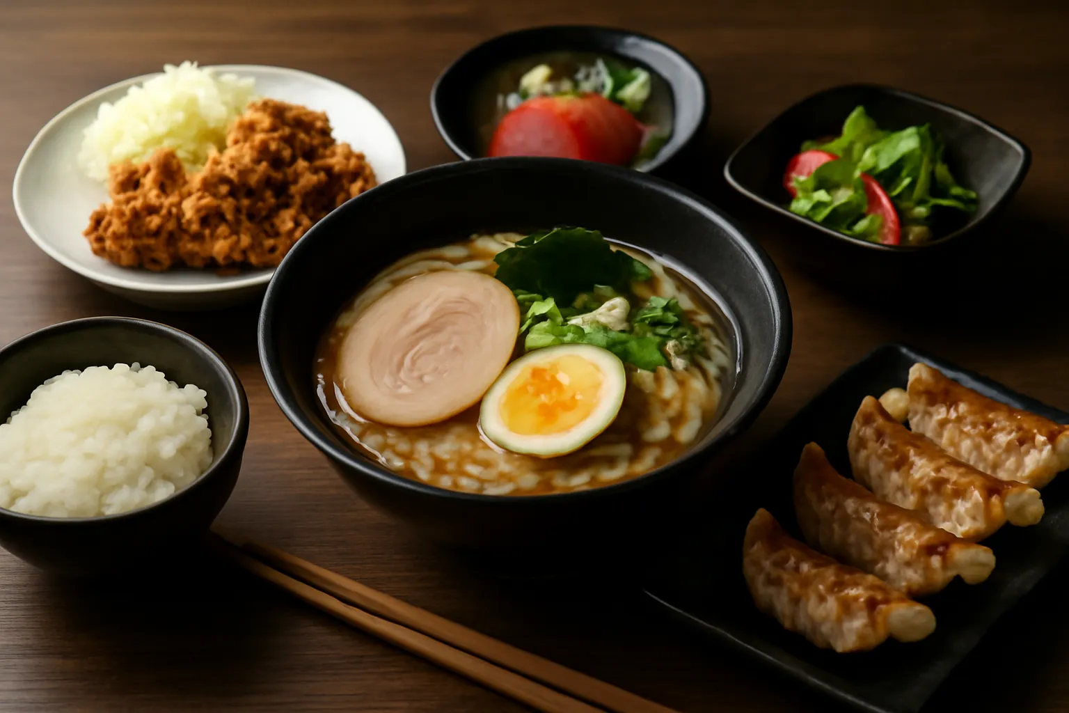 夕食はラーメン餃子に唐揚げ