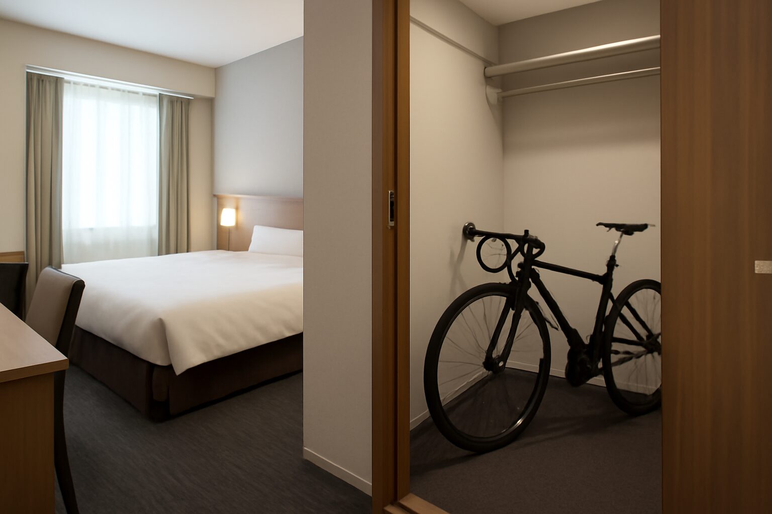 ホテルの部屋にある自転車置き場