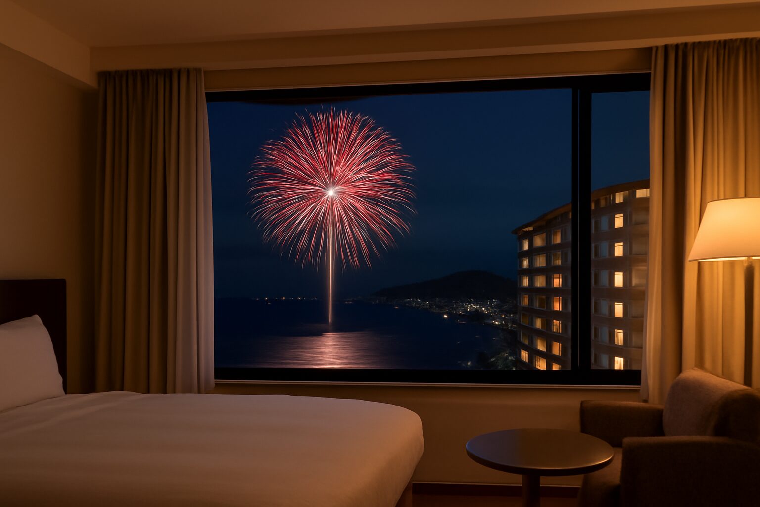 客室から見える花火