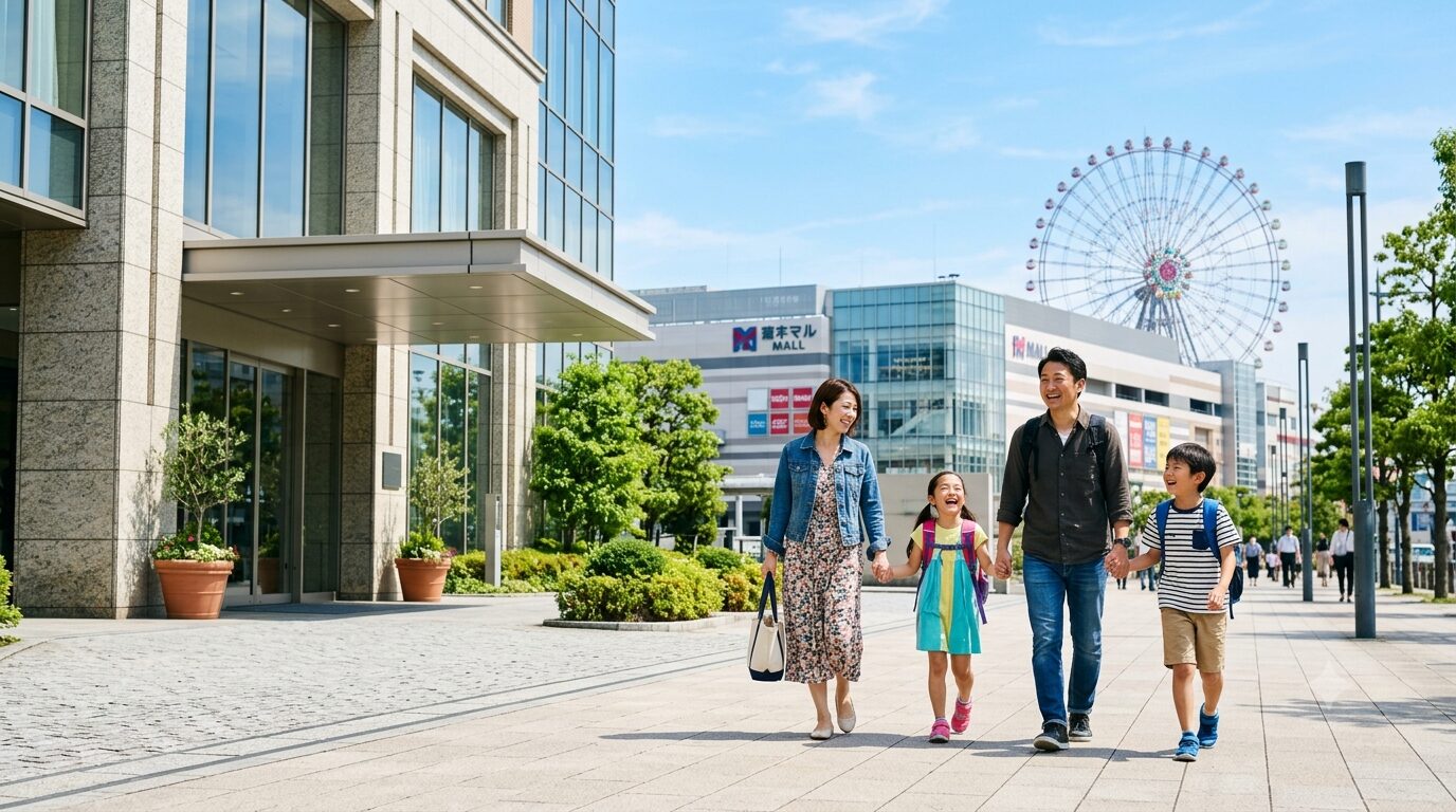 家族旅行でホテルからお出かけする